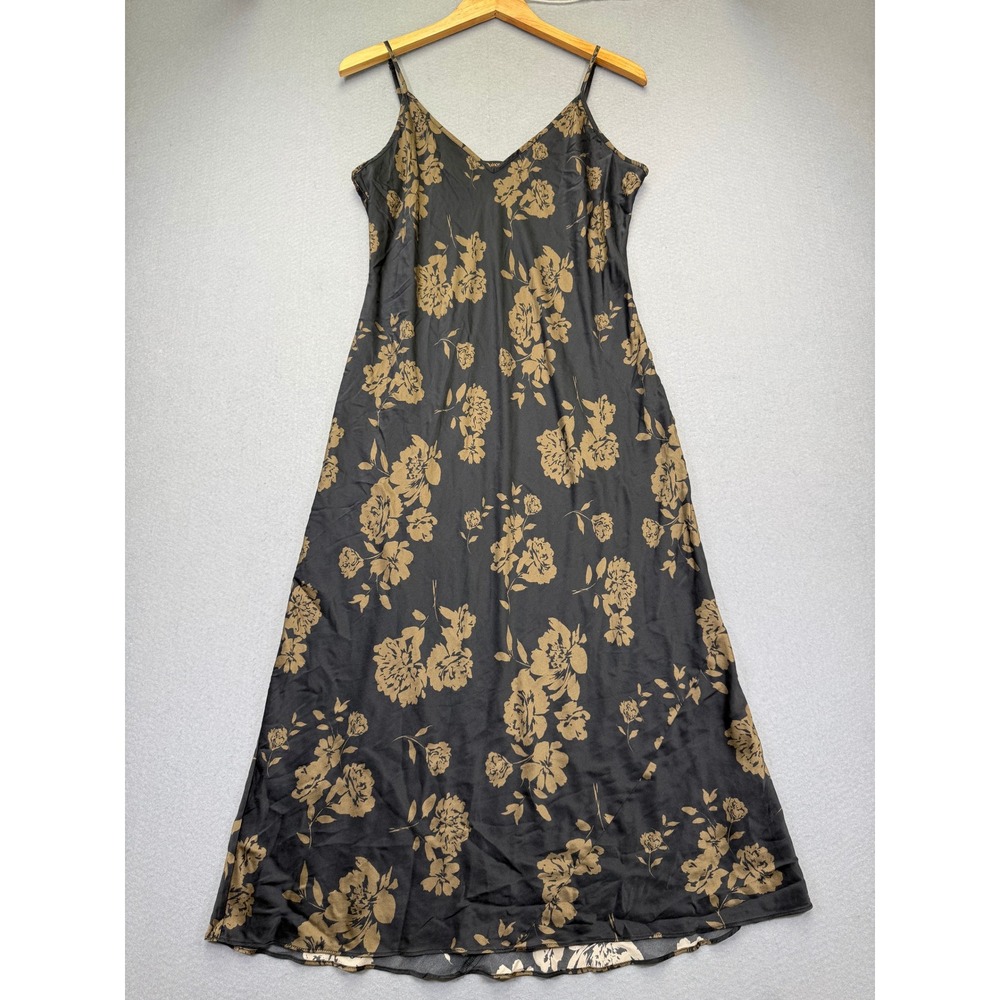 Quince 100% Washable Silk Slip Dress XL Caper Eclipse Floral V-Neck Midi LB73834 - Picture 1 of 11